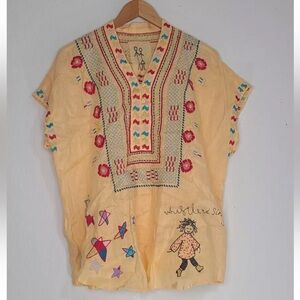 Johnny Was Nandi Linen Blouse Embroidered V-neck Sleeveless Top Yellow Size XS